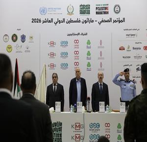 رئيس المجلس الاعلى للشباب والرياضة، الفريق جبريل الرجوب، يعلن خلال مؤتمر صحفي عن انطلاق ماراثون فلسطين الدولي العاشر في بيت لحم يوم الجمعة المقبل