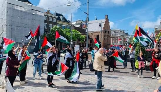 جانب من الوقفة التضامنية في لاهاي