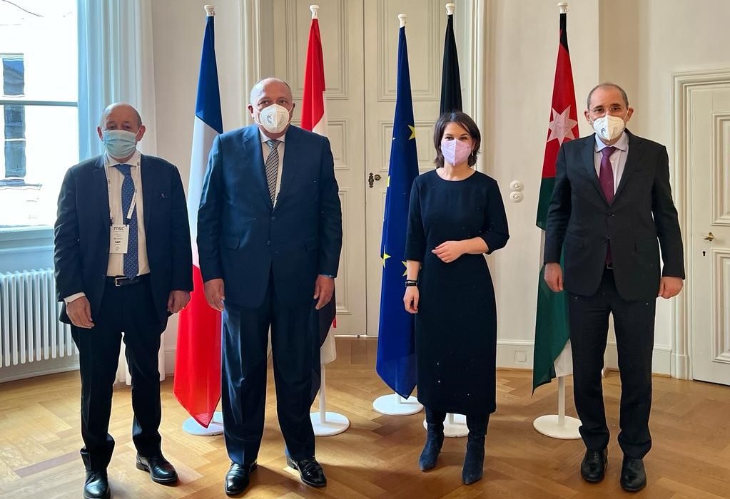 وزراء خارجية الأردن ومصر وألمانيا وفرنسا عقب الاجتماع